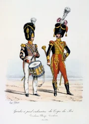 Gardes à pied ordinaires du Corps de Roi, tamboer-majoor en drummer, 1822-30
