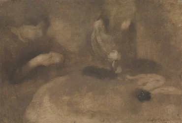 Vrouwen naaien aan een tafel, ca. 1894-96