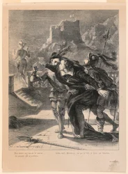 Illustratie voor Hamlet: Hamlet probeert de geest van zijn vader te volgen (I,4)