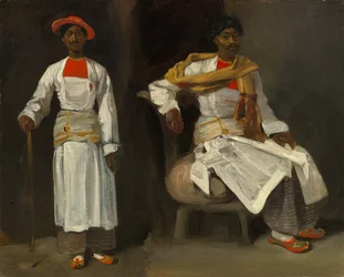 Twee studies van een Indiër uit Calcutta, zittend en staand, ca. 1823-1824