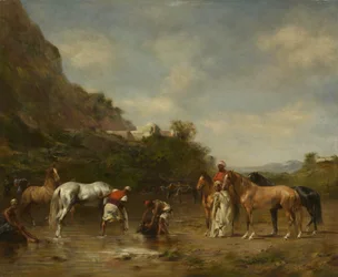 Arabieren die hun paarden water geven, 1872
