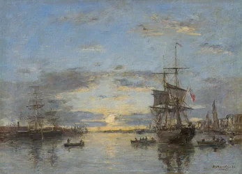 Duits: Le Havre. De buitenhaven bij zonsondergang Le Havre: De buitenhaven bij zonsondergang