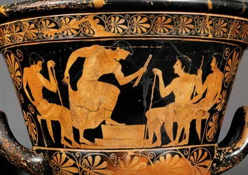 Roodgevormde Attische krater, genaamd krater van Antaios ...