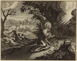 Lijdensweg van Jezus Christus in de tuin van Getsemane (gravure)