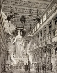 Artistieke impressie van het standbeeld van de godin Athena in het Parthenon, Athene, tijdens de Klassieke periode, uit 