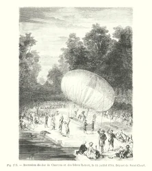 Ascensie van de hertog van Chartres en de gebroeders Robert, op 15 juli 1784, Vertrek vanuit Saint-Cloud (gravure)