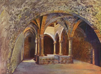 Cannes, Het interieur van het Chateau St-Honorat (kleurenlitho)