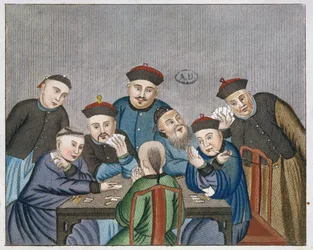 Kaartspelers in China, begin negentiende eeuw