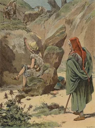Cimabue kijkt toe hoe de jonge Giotto een geit op een rots tekent