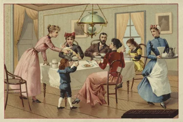 Familie drinkt chocolade