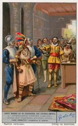 Ferdinand Cortez, Liebig-kaart, begin 20e eeuw (chromo)