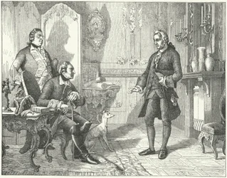 Frederik de Grote van Pruisen met de dichter Christian Furchtegott Gellert