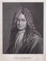 Gottfried Wilhelm Leibniz, Duitse filosoof, wiskundige en polymath (gravure)