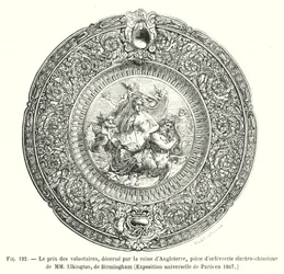 De prijs van de vrijwilligers, toegekend door de koningin van Engeland, elektrochemisch goudsmeedwerk van MM Elkington, Birmingham, Wereldtentoonstelling van Parijs in 1867