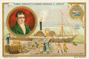 Robert Fulton, Liebig-kaart, begin 20e eeuw (chromo)