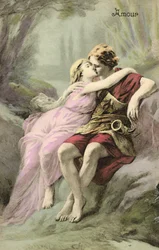 Romeinse jongen en meisje (kleurenlitho)