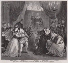 Scène uit Act III van de Duitse toneelschrijver Albert Lindner