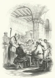 Sint Eligius bedient voedsel aan de armen (gravure)