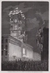 Het Berlijnse Rathaus verlicht om de terugkeer van Kaiser Wilhelm I te vieren