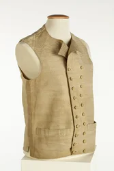 Vest in geweven zijde met fijne gouden, crème en oranje strepen, ca. 1780-90
