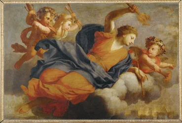 Juno gooit haar bliksemschicht tegen Troje (schilderij op doek)