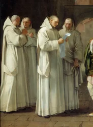 Sint Bruno (1030-1101), stichter van de Kartuizerorde ontvangt een boodschap van paus Urbanus II (detail)