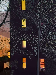 Achterkanten van gebouwen bij nacht Brooklyn (digitale kunst)