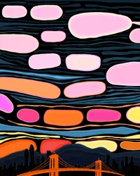 Brooklyn Bridge en wolken (digitale kunst)