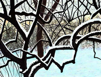 Kersenboom in sneeuw, Brooklyn (digitale kunst)