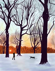 Hond in sneeuw, Brooklyn (digitale kunst)