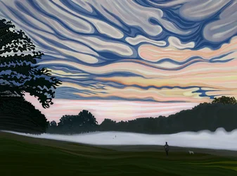 Veld en mist in de ochtend, Brooklyn (digitale kunst)