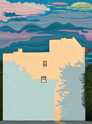 Huis en schaduwen van bomen (digitale kunst)