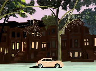 Eenzame auto op blok, 2025 (digitale kunst)