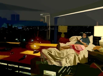 Richmond, Virginia, Hotel bij nacht, 2025 (digitale kunst)