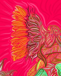 Enkele zonnebloem, ca 2020-24 (digitale kunst)