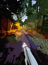 Witte hond loopt in bos (digitale kunst)