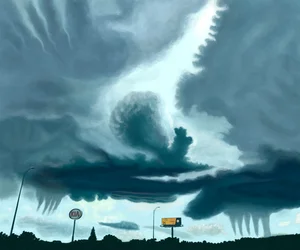 wolken op snelweg (schilderij)