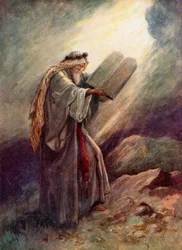 Mozes met de Stenen Tafelen (kleurenlitho)