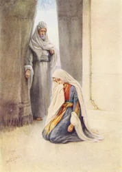De moeder die God om een baby vroeg (kleurenlitho)