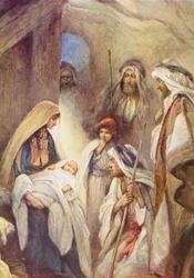 Het bezoek van de herder (kleurenlitho)