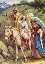 De terugkeer uit Egypte (kleurenlitho)