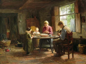 Een Nederlands interieur - Gebed voor de maaltijd