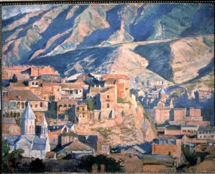 Tbilisi (Republiek Georgië) - Uitzicht op een stad in de Kaukasus, in een rotsachtig berglandschap
