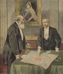 Anglo-Franse Conventie ondertekend in Londen door Paul Cambon en Lord Salisbury, uit Le Petit Journal