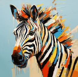 Abstract savanne dier zebra portret, volledig kleur schilderij, muurkunst | Canvas afdrukken
