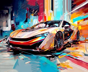 Abstract modern sport luxe raceauto schilderij, muurkunst print