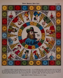 Spel van Schwarzer Peter, of Zwarte Peter, affiche gepubliceerd door Ackermann, Wissembourg