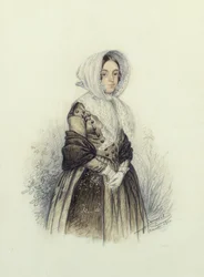 Portret van een Jonge Dame met een Hoed en Witte Handschoenen