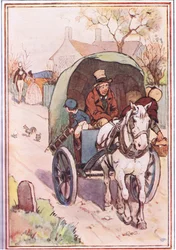 Terwijl ze wegliepen, rende zijn moeder het hek uit, illustratie uit David Copperfield, 1914