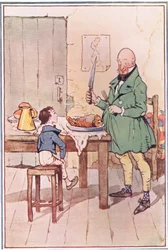 David dineerde met Mr. McCawber in de gevangenis, illustratie uit David Copperfield, 1914